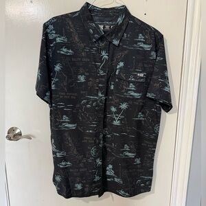 Salty Crew Black Short Sleeve Button-Up with Teal Nautical Print